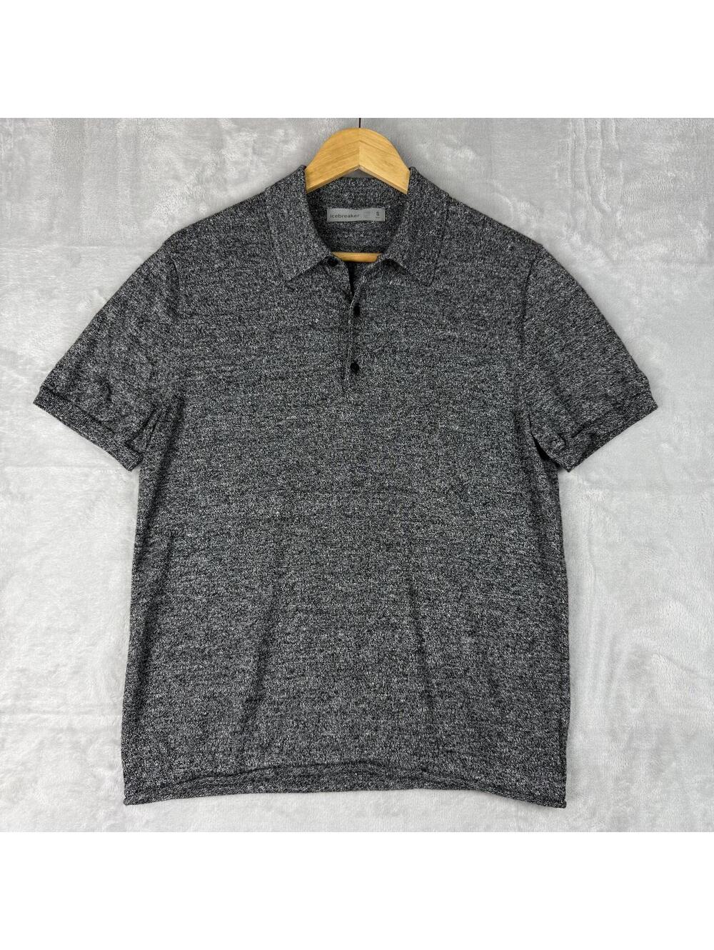 Icebreaker Men's Wool Linen Short Sleeve Polo Shirt Size S Gray Heather Preppy